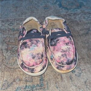 Hey Dude Pink and Black Tie-Dye Loafers